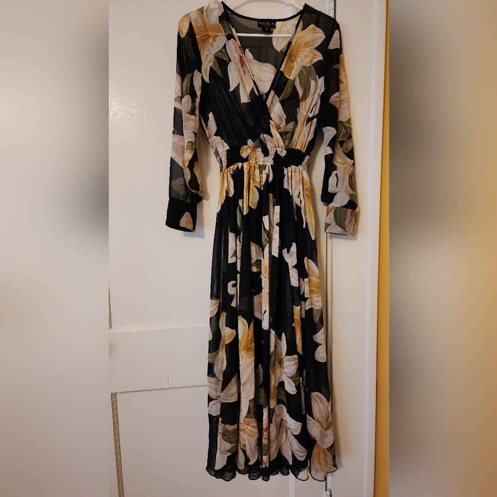 Floral Navy and Cream Dress